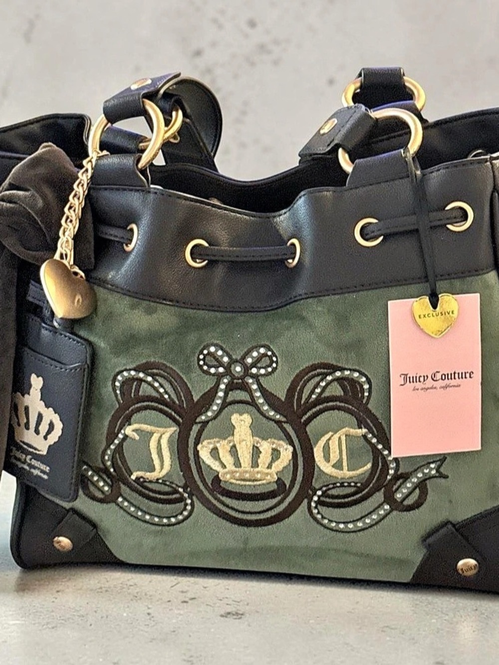 Exclusive Juicy Couture Crown Velour Tote Bag Green & Black Y2K inspired